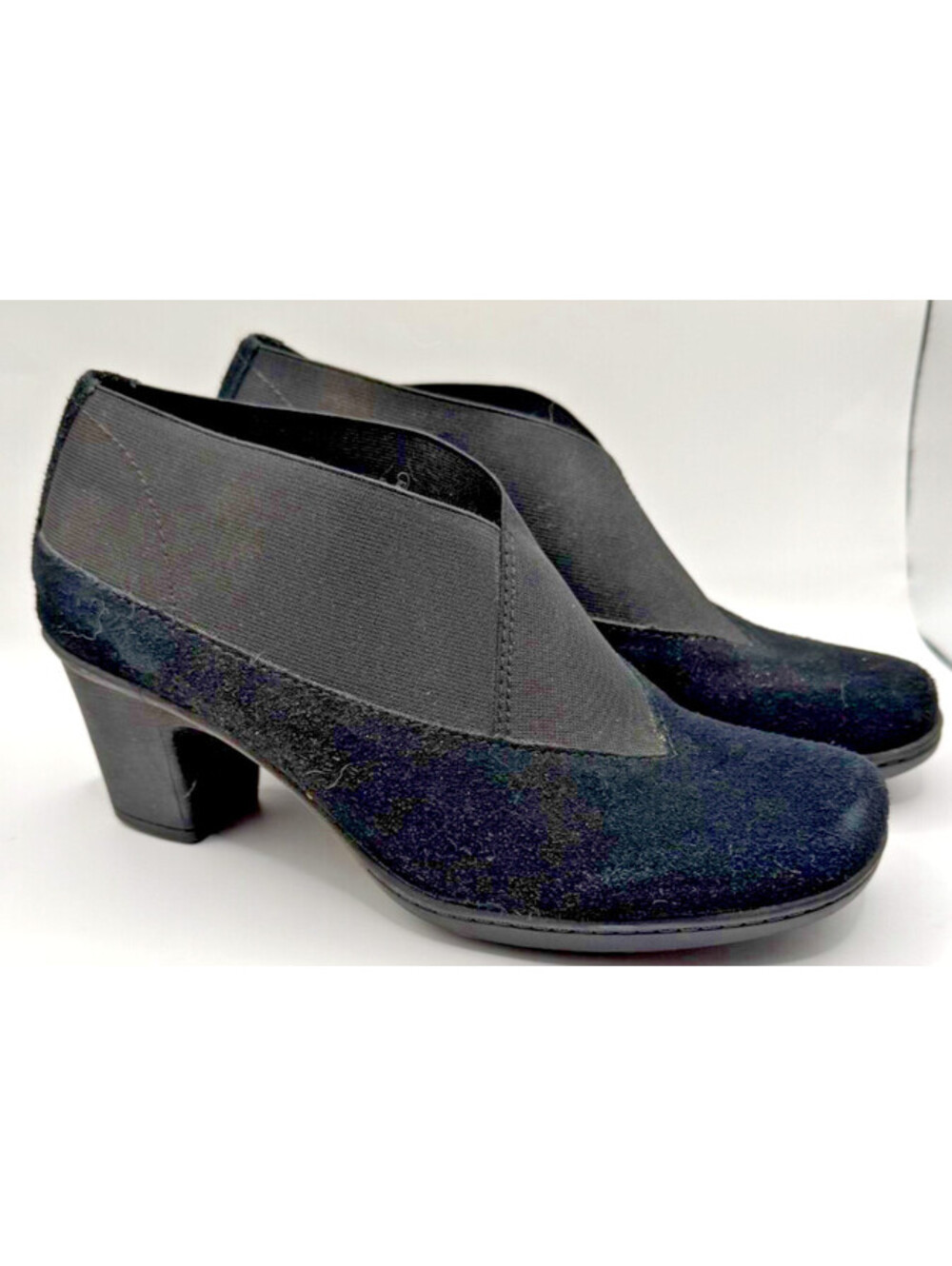 Earth Spirit Womens Suede Leather Ankle Boots, Black, Block Heel Sz 7.5